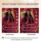 Maroon Graduation Welcome Party Sign, Woman Senior Graduate Poster Sign with photo Men College Commencement Announcement Entry Sign Template