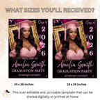 Graduation Welcome Party Sign Woman Senior Graduates Poster Sign with photo, Pink 2026 College Commencement Announcement Entry Sign Template