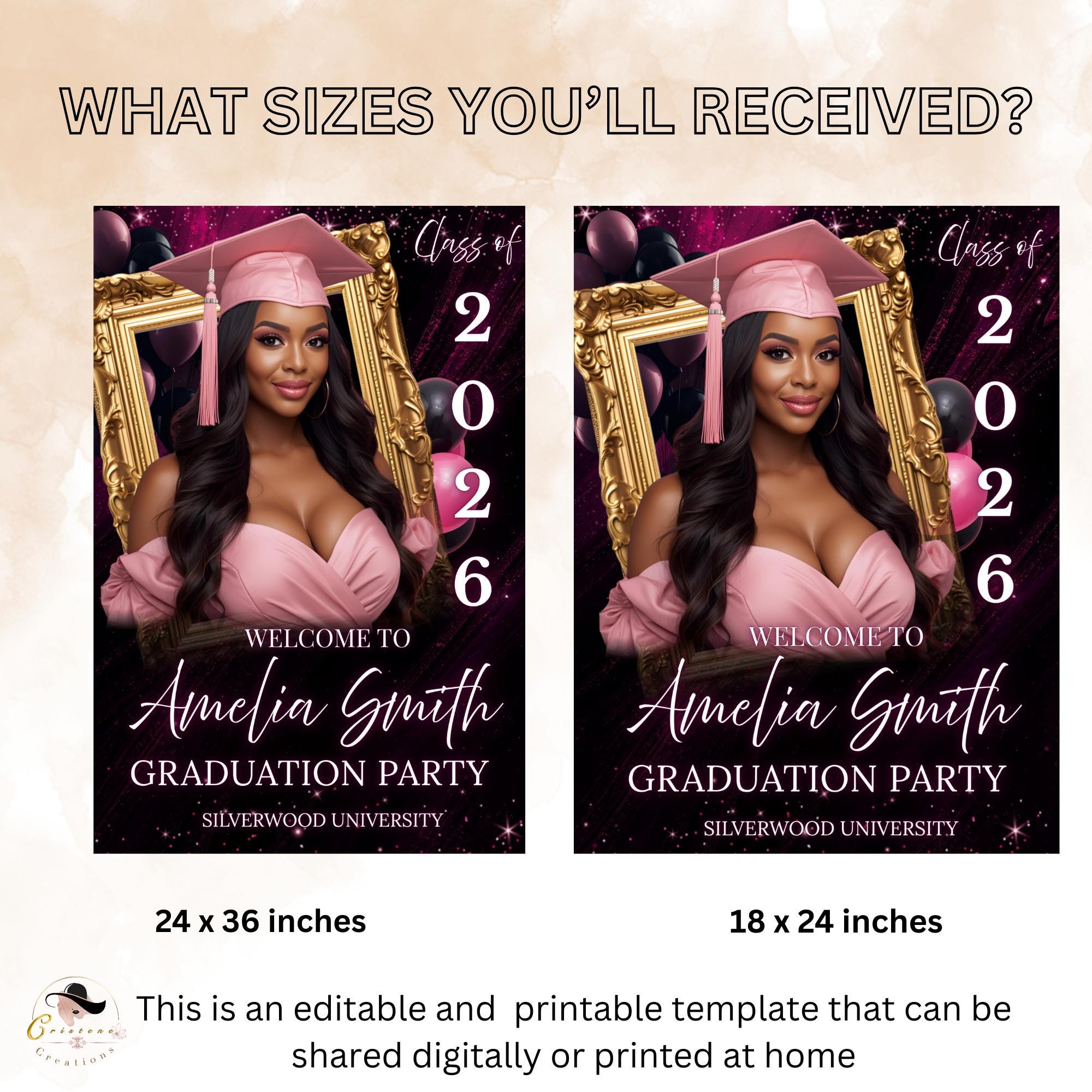 Graduation Welcome Party Sign Woman Senior Graduates Poster Sign with photo, Pink 2026 College Commencement Announcement Entry Sign Template