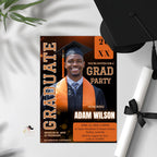 Men Graduation Announcement 2026 Invitation, Orange Black Senior Grad Party Invite with photo, Male College Graduate Magazine Cover Template
