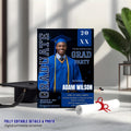 Men Graduation Announcement 2026 Invitation, Blue Black Senior Grad Party Invite with photo, Male College Graduate Magazine Cover Template