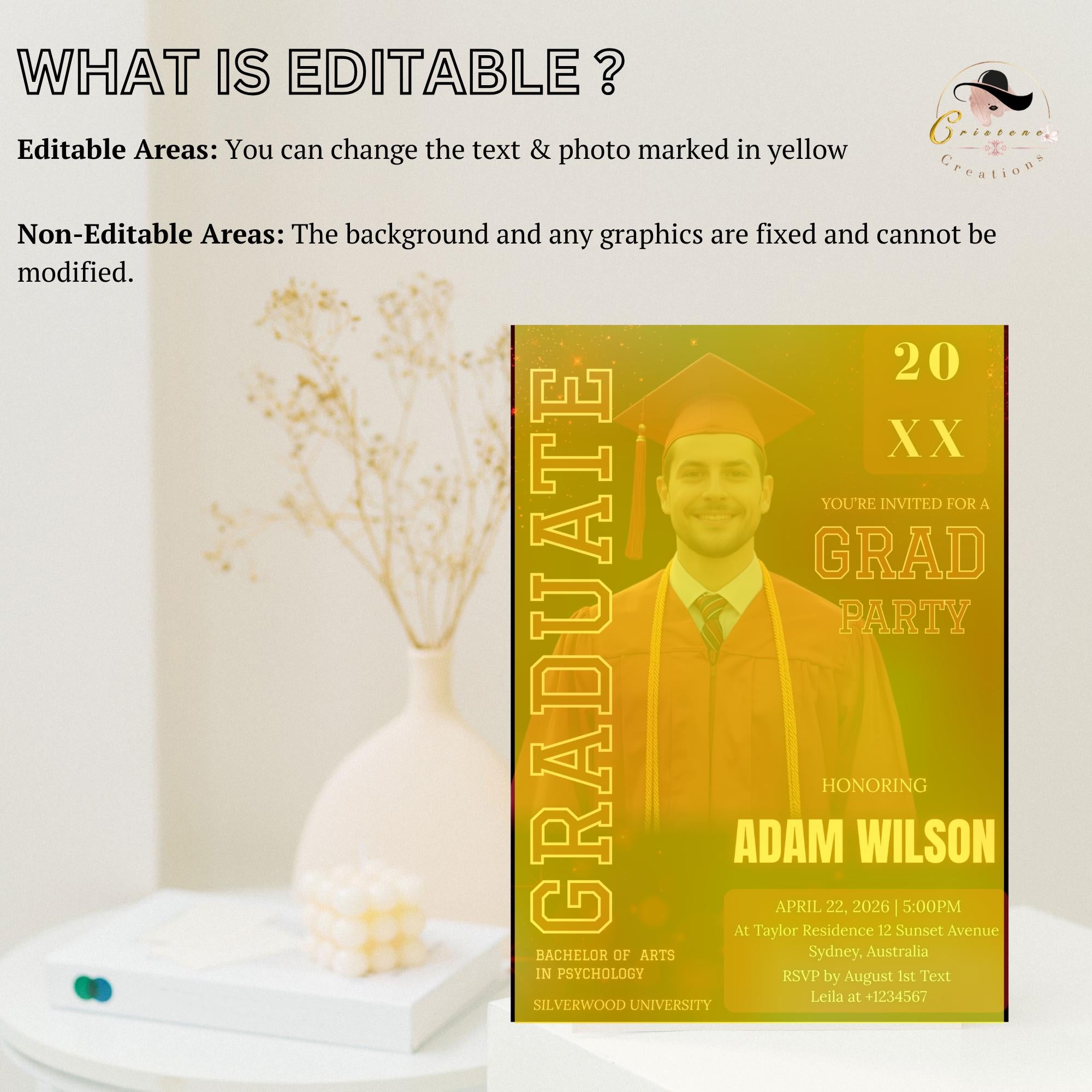 Red Graduation Announcement Invitation, Class of 2026 Men Senior Grad Party Invite with photo Male College Graduates Magazine Cover Template