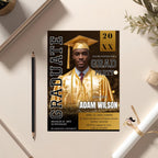 Black Gold Graduation Announcement 2026 Invitation, Men Senior Grad Party Invite with photo, Male College Graduate Magazine Cover Template