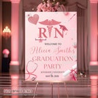 Nurse Graduation Welcome Party Sign, Pink RN Graduates Poster Sign, Nursing Pinning Ceremony Commencement Announcement Entry Sign Template