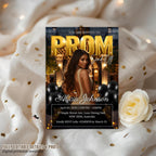 Black gold Prom Send Off Party Invitation, Senior and Junior Prom Night with photo invite, Woman Elegant Hollywood Theme Template, PRM02