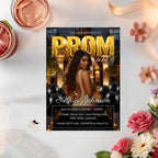 Black gold Prom Send Off Party Invitation, Senior and Junior Prom Night with photo invite, Woman Elegant Hollywood Theme Template, PRM02