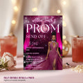 Prom Send Off Party Invitation Pink Black Woman Prom Night with photo invite, Elegant Grand Senior Ball and Junior Prom Gala Template, PRM08