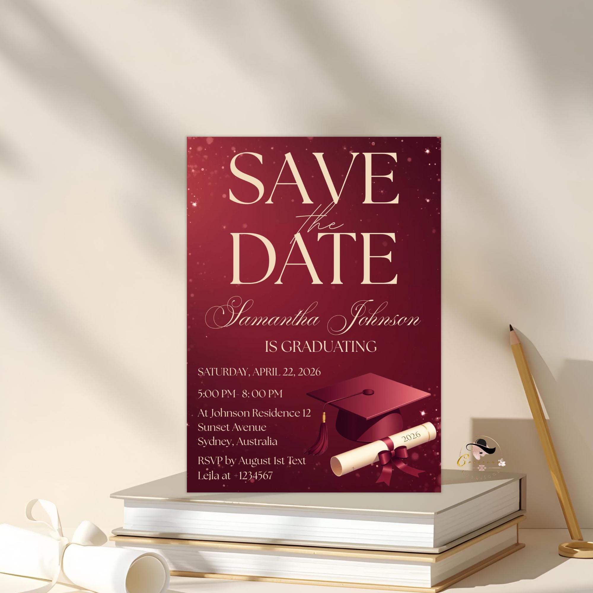 Save The Date Graduation Party Invitation, Maroon Class 2026 Senior Grad Party invite, Men and Woman College Graduate Announcement Template