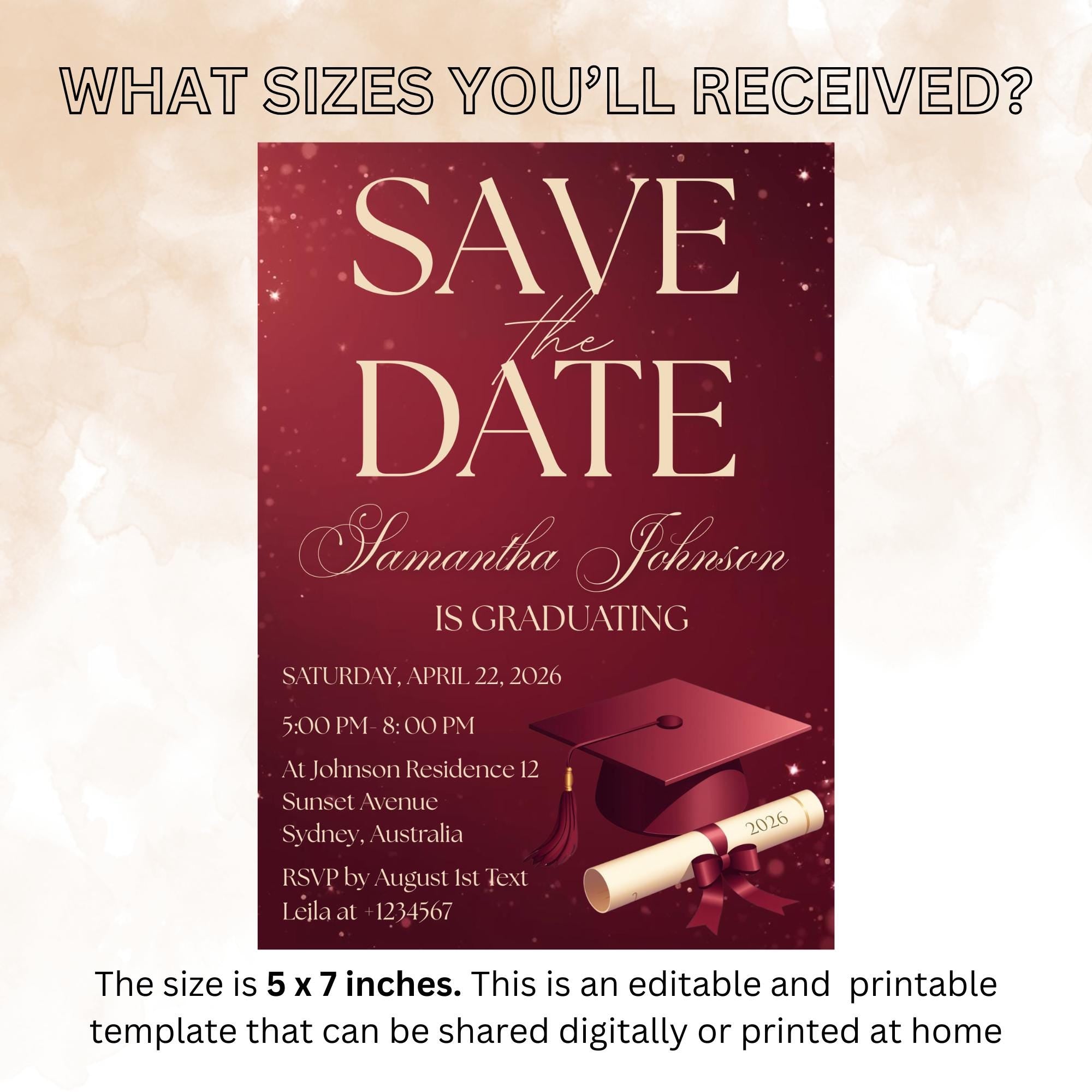 Save The Date Graduation Party Invitation, Maroon Class 2026 Senior Grad Party invite, Men and Woman College Graduate Announcement Template