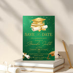Save The Date Graduation Party Invitation, Green Gold Class 2026 Senior Grad Party invite, Men Woman College Graduate Announcement Template