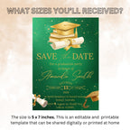 Save The Date Graduation Party Invitation, Green Gold Class 2026 Senior Grad Party invite, Men Woman College Graduate Announcement Template