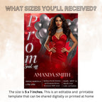 Prom Send Off Party Invitation Red Silver Woman Prom Night with photo invite, Elegant Grand Senior Ball and Junior Prom Gala Template, PRM04