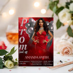 Prom Send Off Party Invitation Red Silver Woman Prom Night with photo invite, Elegant Grand Senior Ball and Junior Prom Gala Template, PRM04