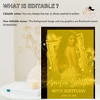Black Gold Birthday Welcome Party Sign, Retirement Sign with photo Elegant Woman Dinner Entry Sign, Luxury Brunch Poster Sign Board Template