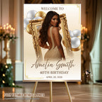 White Gold Birthday Welcome Party Sign, Elegant Woman Dinner Entry Sign, Wedding Sign with photo, Luxury Brunch Poster Sign Board Template