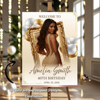 White Gold Birthday Welcome Party Sign, Elegant Woman Dinner Entry Sign, Wedding Sign with photo, Luxury Brunch Poster Sign Board Template
