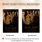 Black Gold 40th Birthday Welcome Party Sign, Dinner Entry Poster Sign with photo, 40 and Fabulous Welcome Board Sign, Men Woman Template