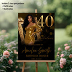 Black Gold 40th Birthday Welcome Party Sign, Dinner Entry Poster Sign with photo, 40 and Fabulous Welcome Board Sign, Men Woman Template
