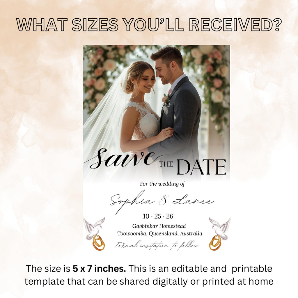 Save The Date Wedding Announcement Invitation with photo, Couple Engagement Party Invite, Elegant Vow Renewal Save The Date Template