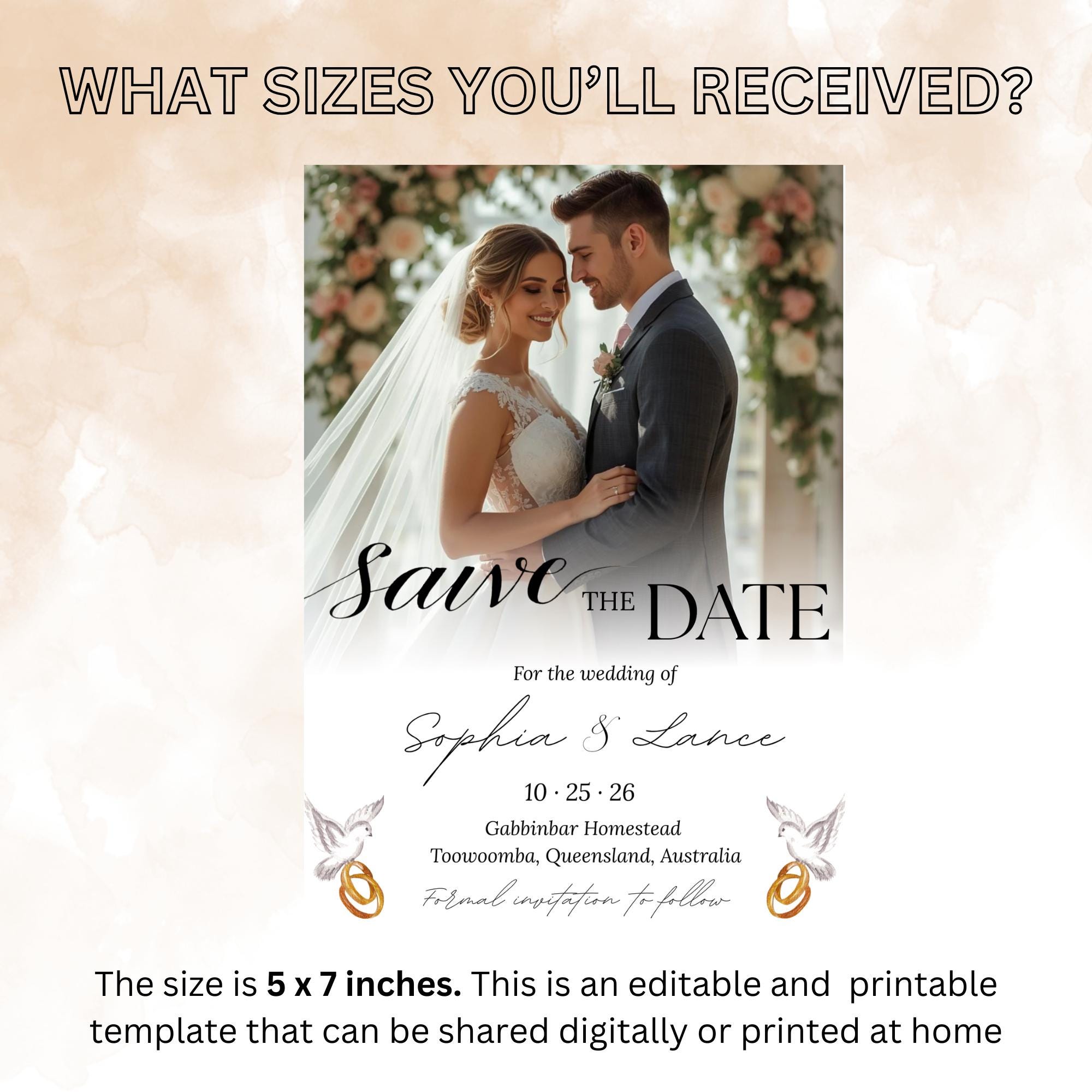 Save The Date Wedding Announcement Invitation with photo, Couple Engagement Party Invite, Elegant Vow Renewal Save The Date Template