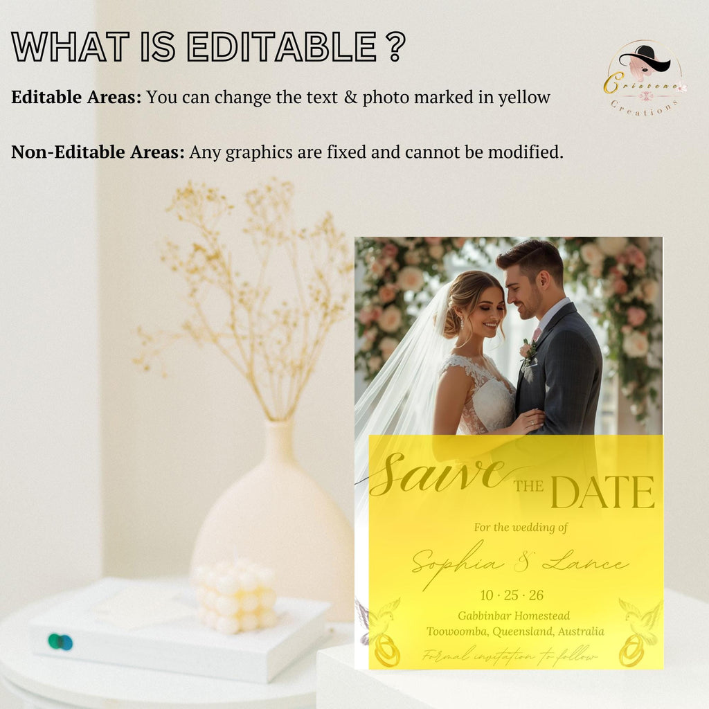 Save The Date Wedding Announcement Invitation with photo, Couple Engagement Party Invite, Elegant Vow Renewal Save The Date Template