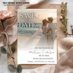 Save The Date Beach Wedding Announcement Invitation with photo, Couple Engagement Party Invite, Elegant Vow Renewal Save The Date Template