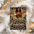 Cheetah Birthday Dinner Invitation with photo, Leopard Brunch Party Invite, Woman Retirement Party, Elegant Adult Animal Print Template