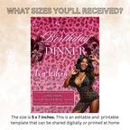 Pink Cheetah Birthday Dinner Invitation with photo, Leopard Brunch Party Invite, Woman Retirement Party, Elegant Adult Animal Print Template