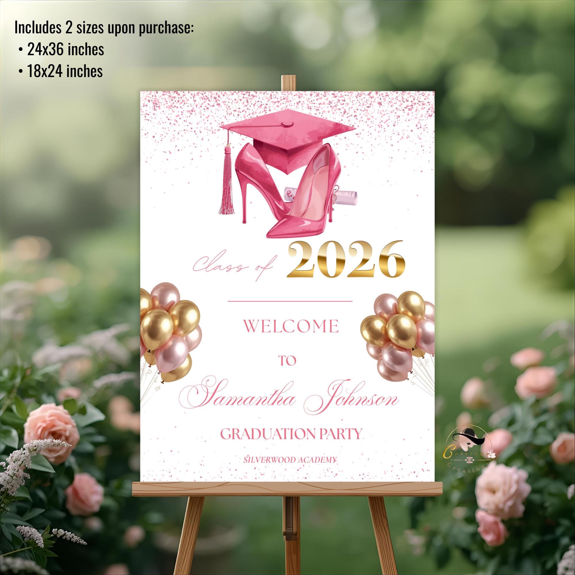 Pink Graduation Welcome Party Sign, Woman Graduates Poster Sign, Class of 2026 Senior Grad  Announcement Commencement Entry Sign Template