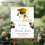 White Gold Graduation Welcome Party Sign, Woman Graduates Poster Sign, Class 2026 Men Senior Commencement Announcement Entry Sign Template