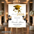 White Gold Graduation Welcome Party Sign, Woman Graduates Poster Sign, Class 2026 Men Senior Commencement Announcement Entry Sign Template