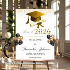 White Gold Graduation Welcome Party Sign, Woman Graduates Poster Sign, Class 2026 Men Senior Commencement Announcement Entry Sign Template