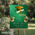 Green Gold Graduation Welcome Party Sign, Woman Graduates Poster Sign, Class 2026 Men Senior Commencement Announcement Entry Sign Template