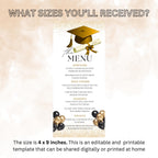 Graduation Party Menu, White Gold Senior Grad Dinner Menu, Commencement Menu, Class 2026 College Graduates Brunch Menu Printable Template