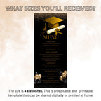 Black Gold Graduation Dinner Menu, Senior Grad Party Menu, Commencement Menu, Class 2026 University Graduates Brunch Menu Printable Template