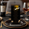 Black Gold Graduation Dinner Menu, Senior Grad Party Menu, Commencement Menu, Class 2026 University Graduates Brunch Menu Printable Template