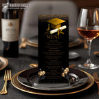 Black Gold Graduation Dinner Menu, Senior Grad Party Menu, Commencement Menu, Class 2026 University Graduates Brunch Menu Printable Template