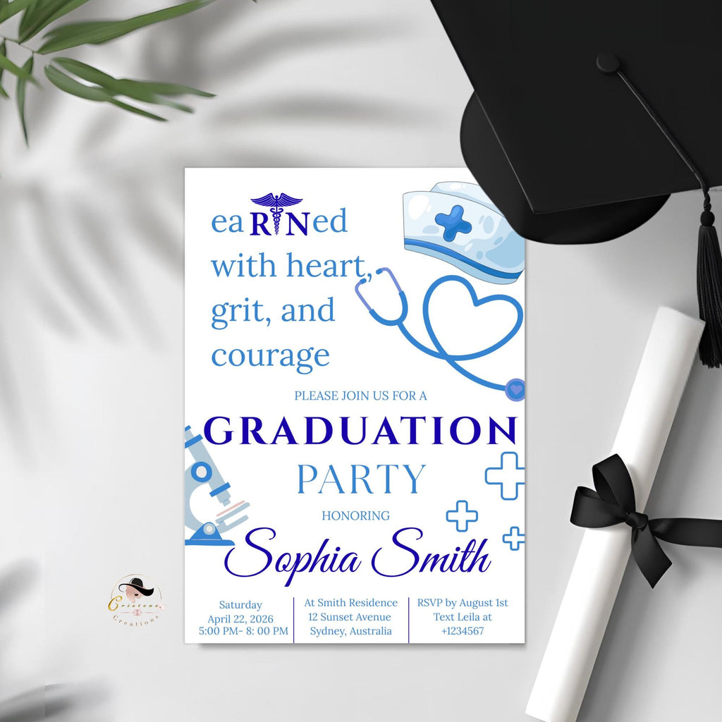 Nurse Graduation Invitation, RN Pinning Ceremony Class of 2026 invite, Medical CNA LPN Bsn Nursing Graduate Flyer Announcement Template