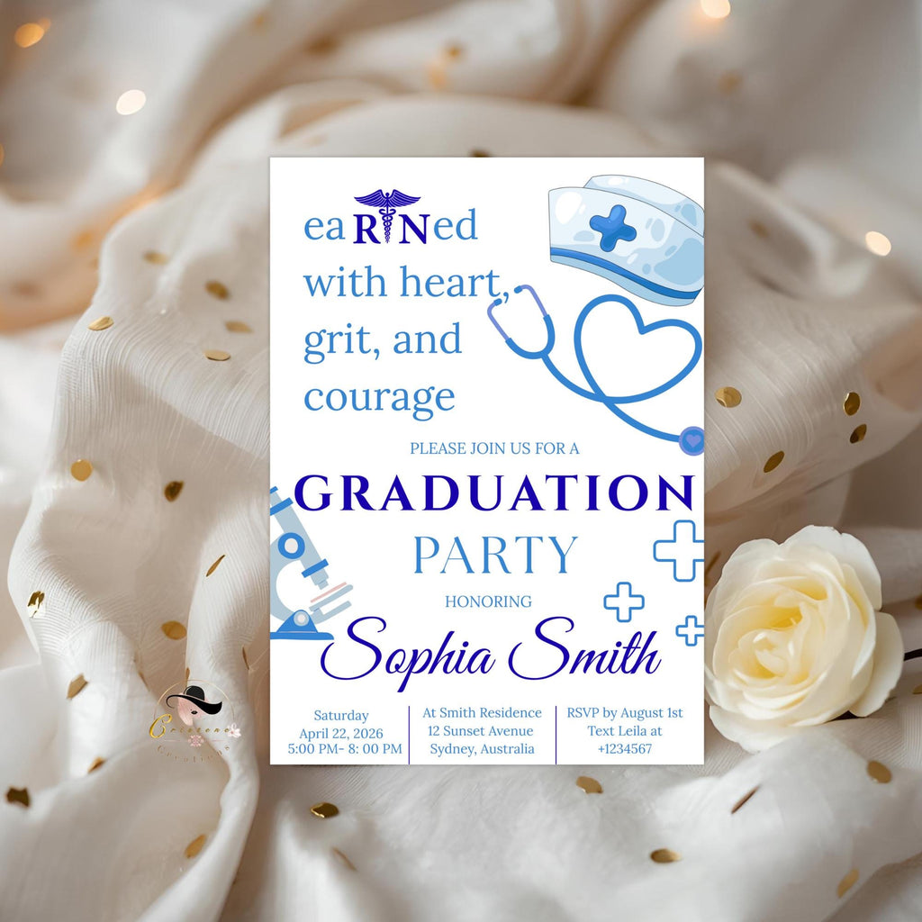 Nurse Graduation Invitation, RN Pinning Ceremony Class of 2026 invite, Medical CNA LPN Bsn Nursing Graduate Flyer Announcement Template