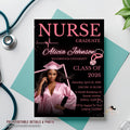 Nurse Graduation Invitation with photo, Pink Black RN Pinning Ceremony Class of 2026 invite, Medical LPN CNA Nursing Graduate Flyer Template