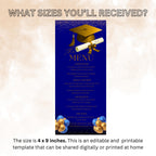 Graduation Party Menu Blue Gold Senior Grad Dinner Menu, Commencement Menu Card, 2026 College Graduates Announcement Menu Printable Template