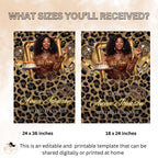 Cheetah Birthday Dinner Welcome Sign, Leopard Brunch Party sign with photo, Woman Retirement Sign, Elegant Animal Print Poster sign Template