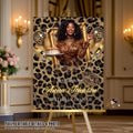 Cheetah Birthday Dinner Welcome Sign, Leopard Brunch Party sign with photo, Woman Retirement Sign, Elegant Animal Print Poster sign Template