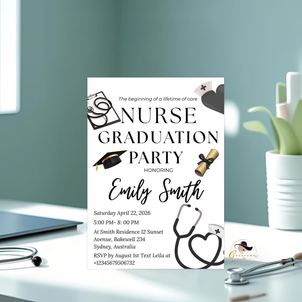 Nurse Graduation Invitation, RN Pinning Ceremony, Class of 2026 Commencement invite Medical BSN Nursing Graduate Flyer Announcement Template