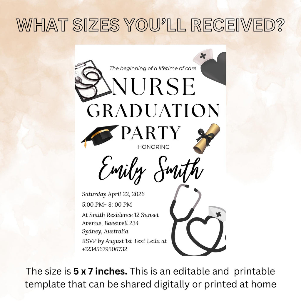 Nurse Graduation Invitation, RN Pinning Ceremony, Class of 2026 Commencement invite Medical BSN Nursing Graduate Flyer Announcement Template