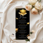 Black Gold Graduation Dinner Menu, Senior Grad Party Menu, Commencement Menu, Class 2026 College Graduation Brunch Menu Printable Template