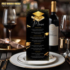 Black Gold Graduation Dinner Menu, Senior Grad Party Menu, Commencement Menu, Class 2026 College Graduation Brunch Menu Printable Template