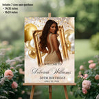 White Gold Birthday Welcome Party Sign, Retirement Sign with photo Elegant Woman Dinner Entry Sign, Brunch Bubbly Poster Sign Board Template