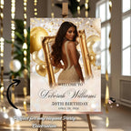 White Gold Birthday Welcome Party Sign, Retirement Sign with photo Elegant Woman Dinner Entry Sign, Brunch Bubbly Poster Sign Board Template