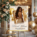 White Gold Birthday Welcome Party Sign, Retirement Sign with photo Elegant Woman Dinner Entry Sign, Brunch Bubbly Poster Sign Board Template